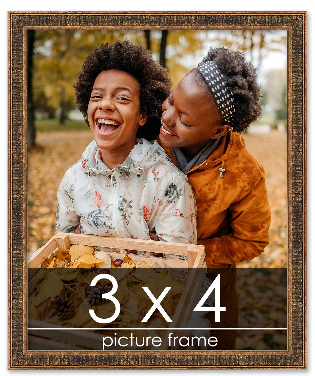 Photo Size Textured Gold Picture Frame - UV Acrylic, Foam Board Backing, Hanging Hardware